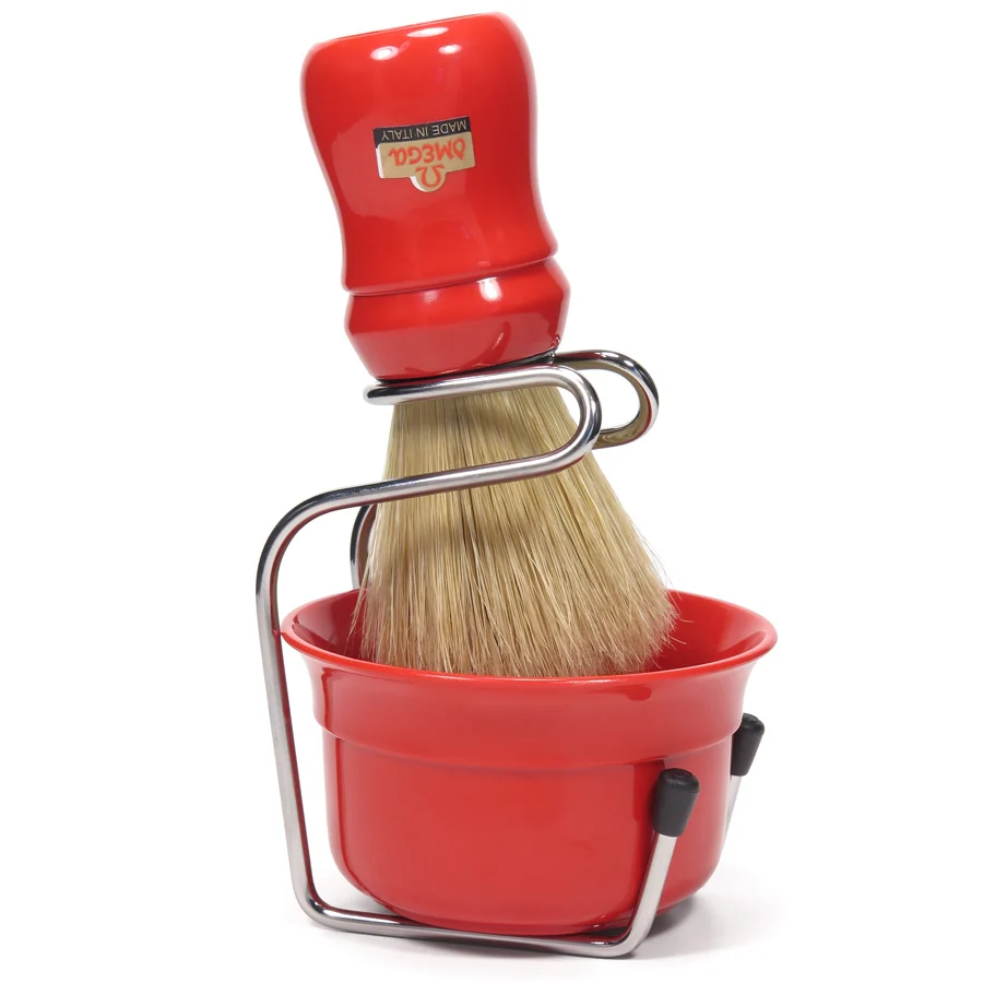 Omega Pure Bristle Shaving Brush with Bowl and Support (3 Colours)